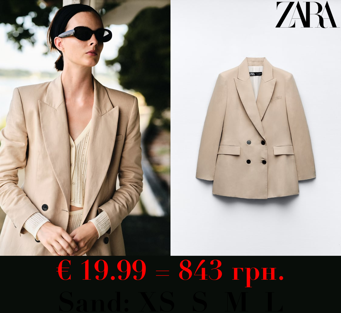 DOUBLE-BREASTED LINEN BLEND BLAZER