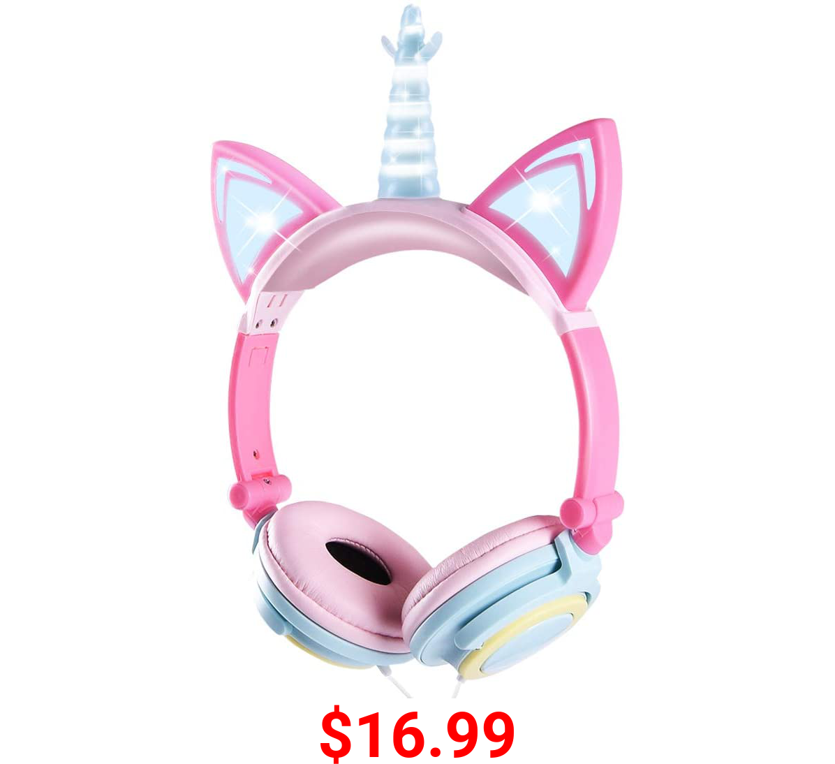 Kids Headphones, Cute Unicorn Cat Ear Headphones Foldable and Adjustable Safe Wired Kids On Ear Headphones for Girls, Teen, Adult, Cosplay/Dance/Party/Birthday Gifts (Multicolor)