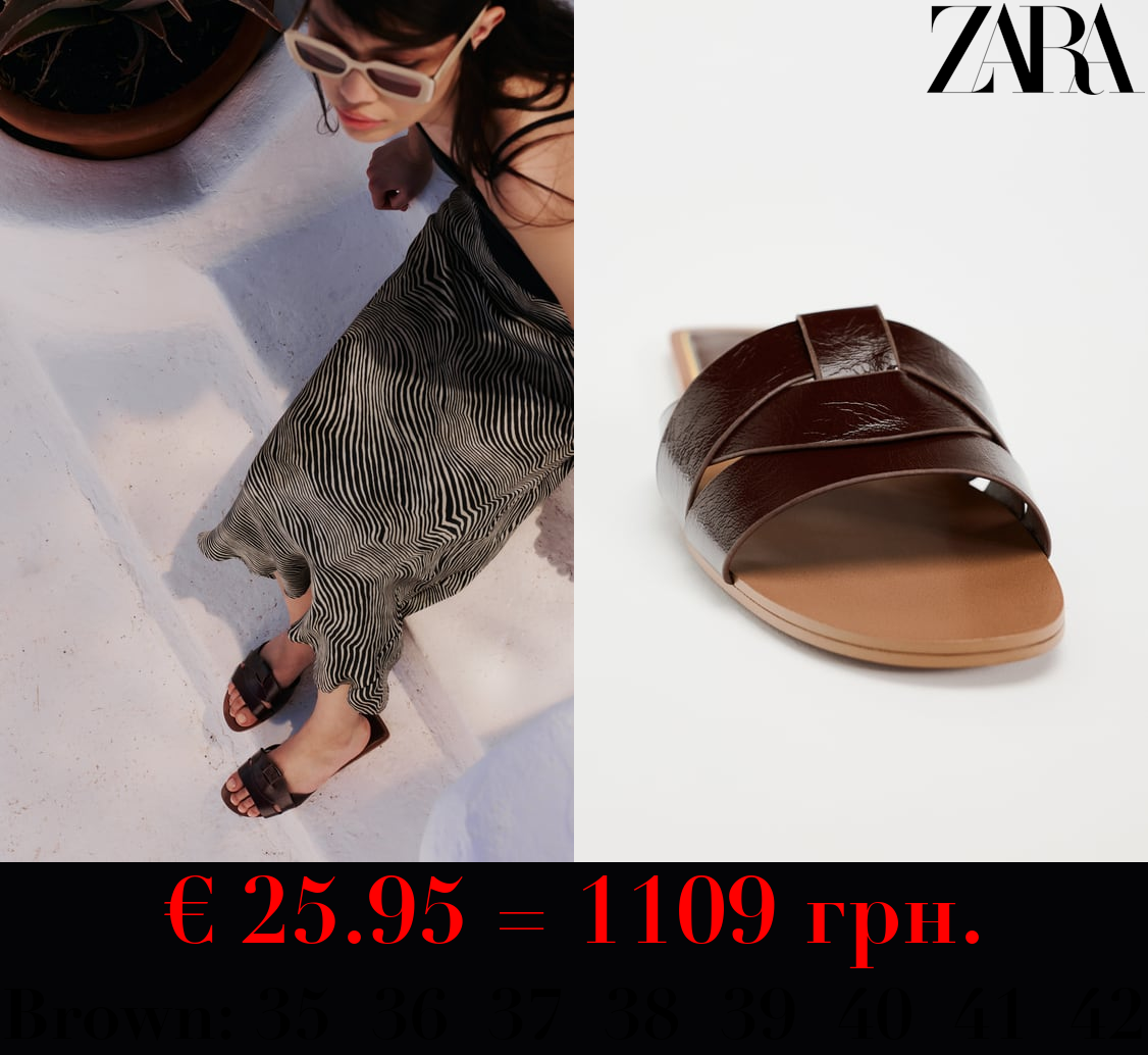FLAT CRISS-CROSS LEATHER SLIDER SANDALS