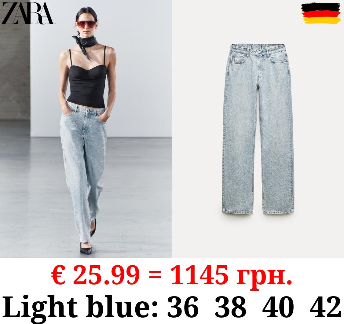 ZW COLLECTION WIDE-LEG HIGH-WAIST JEANS WITH RHINESTONES