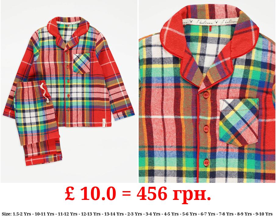 Red Checked Matching Kids Family Christmas Pyjamas