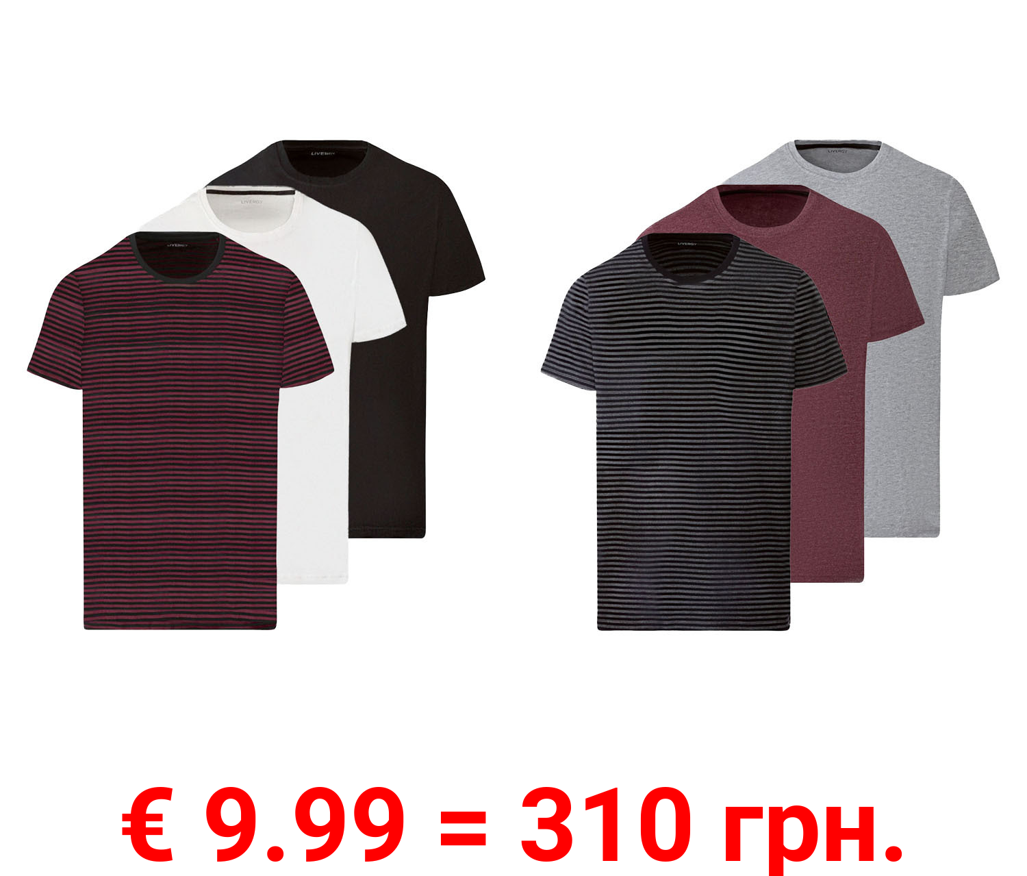 LIVERGY® Herren T-Shirt, 3 Stück, mit Baumwolle