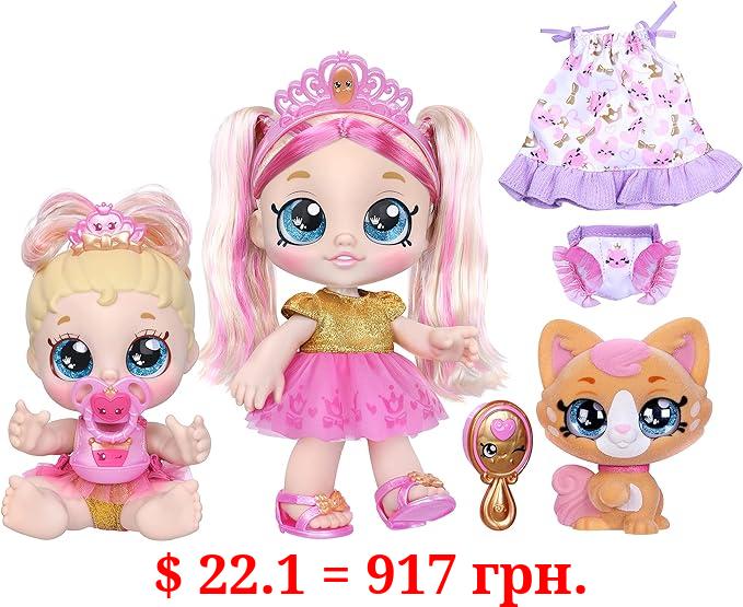Kindi Kids Scented Sisters Pawsome Royal Family - Pre-School 10" Play Doll: Tiara Sparkles, 6.5" Baby Kindi: Teenie Tiara, and Kindi Pet: Prince Purrfection - Amazon Exclusive