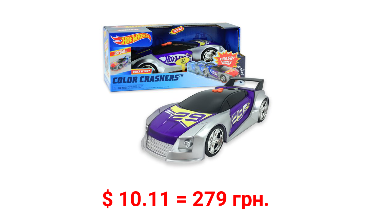 Hot Wheels Color Crashers, Quick N’ Sik, Vehicle Light Sound, Ages 3 Up, by Just Play