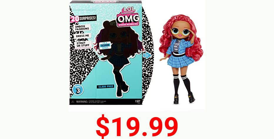LOL Surprise OMG Series 3 Class Prez Fashion Doll With 20 Surprises Including Exclusive Doll, Outfit, Shoes, Accessories, Hat, Purse, Hairbrush, Doll Stand, Closet/Dress Room Playset | Kids 4-15 Years