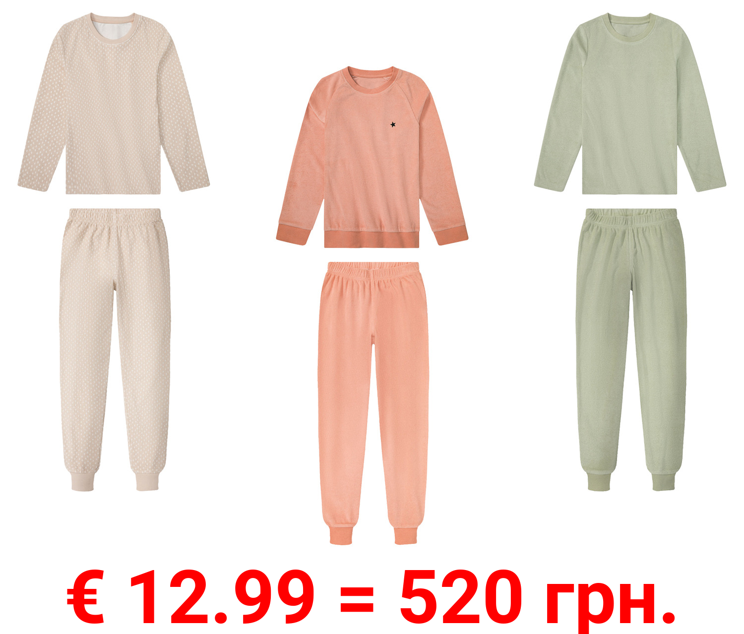 pepperts!® Kinder Mädchen Frottee-Pyjama, hoher Baumwollanteil