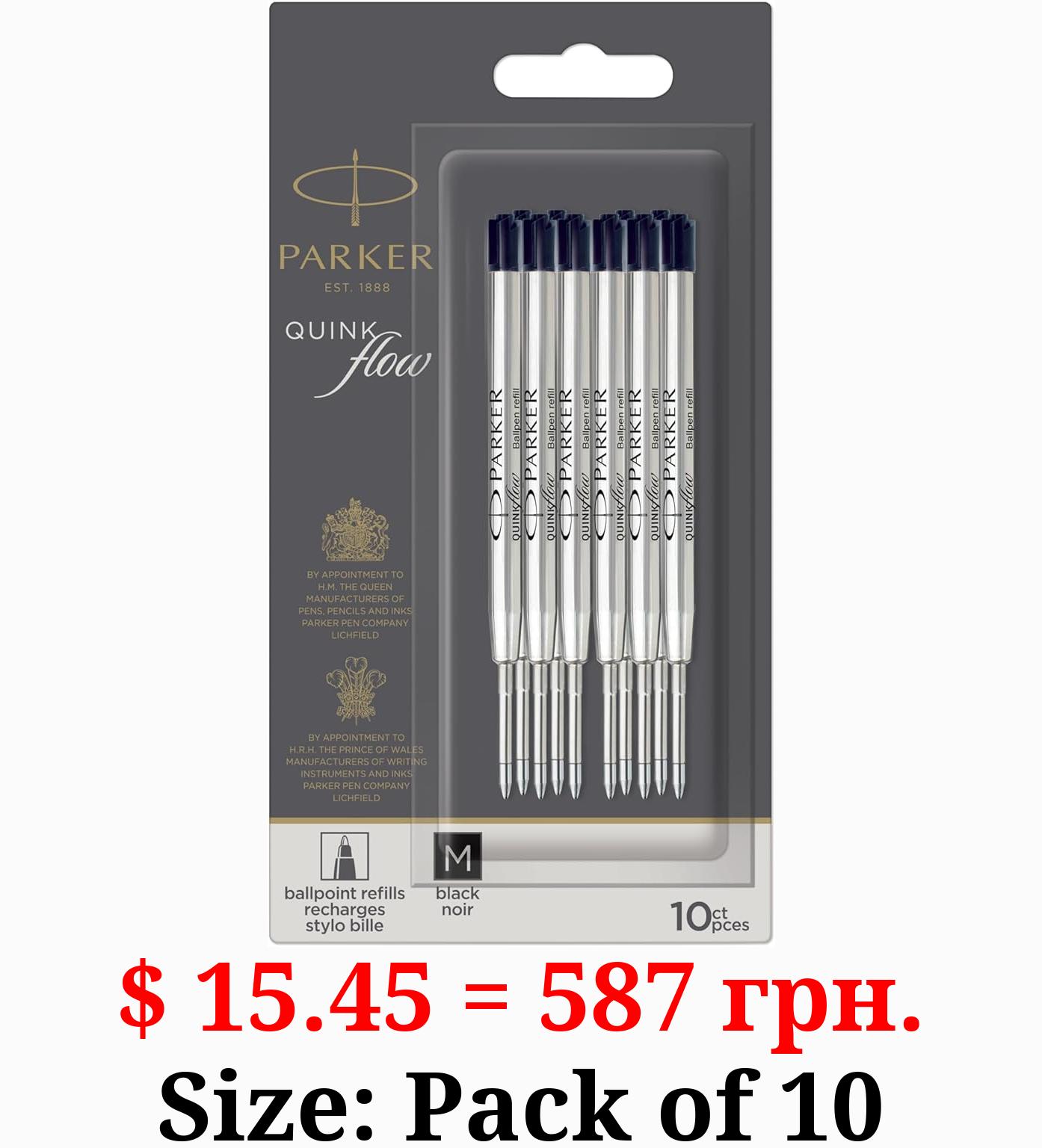 Parker Ballpoint Pen Refills Medium Point Black QUINKflow Ink 10 Count