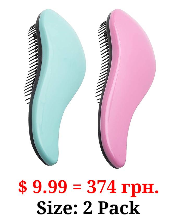 WYNK Detangler Brush - 2-Piece Value Set - Wet Detangling Hair Brush,Professional No Pain Detangler for Women,Men,Kids (2 Pack, Green&Pink)