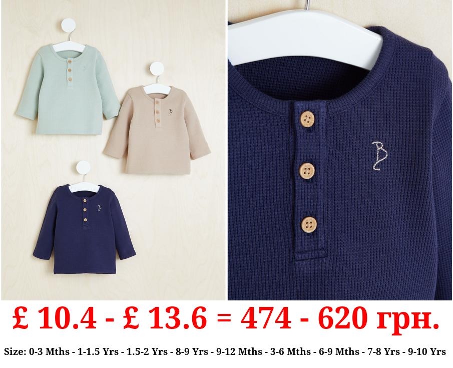 Billie Faiers Textured Button Neck Long Sleeve Tops 3 Pack