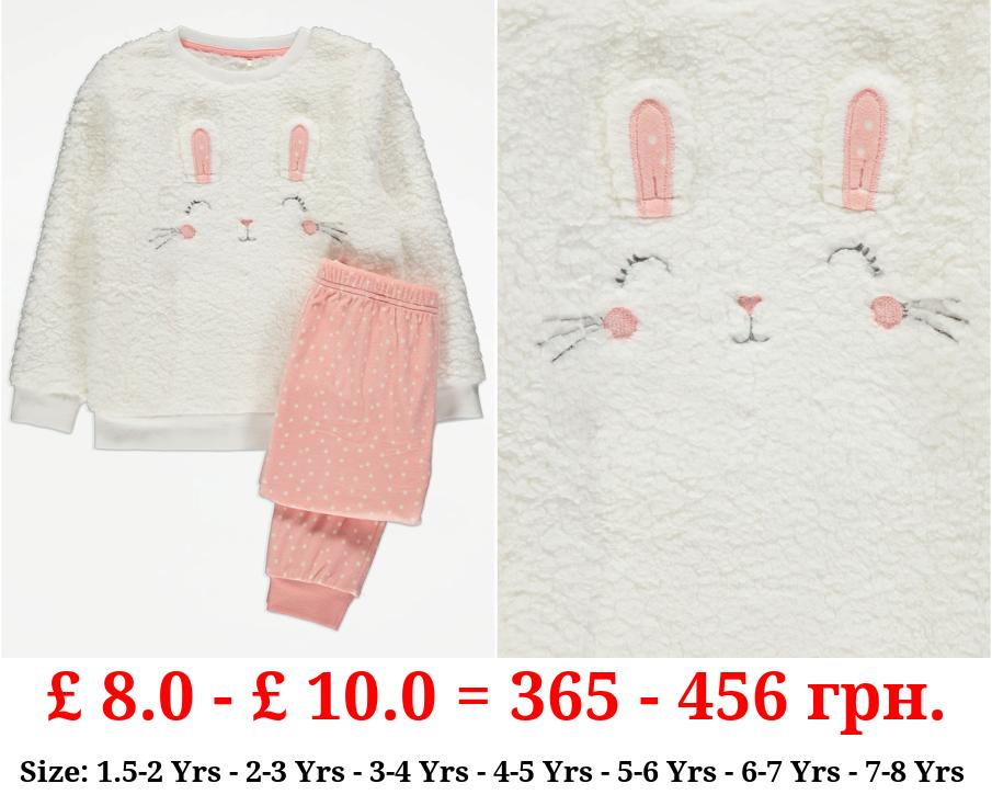 Pink Polka Dot Bunny Face Fleece Pyjamas