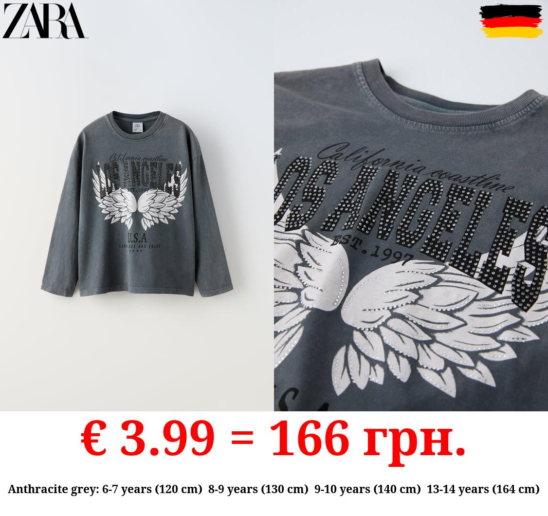 ACID WASH T-SHIRT WITH RHINESTONES