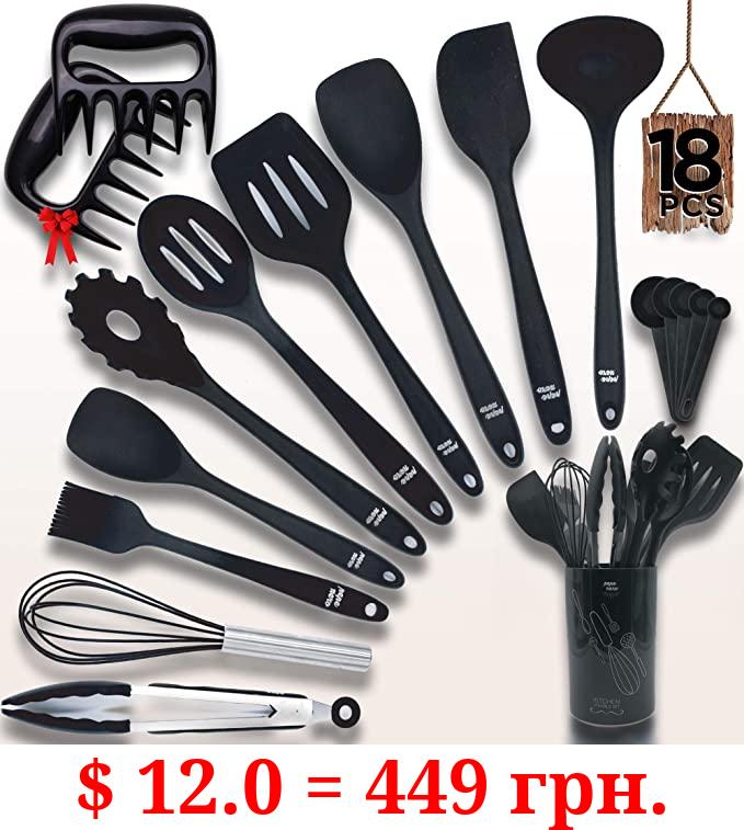 Pepe Nero Kitchen Tool Utensils Set - Silicone Heat Resistant Cooking Utensils - Utensil Set With Holder - Silicone Spatula and Spoon Set - 18pcs Nonstick Cookware - Kitchen Essentials Accessories