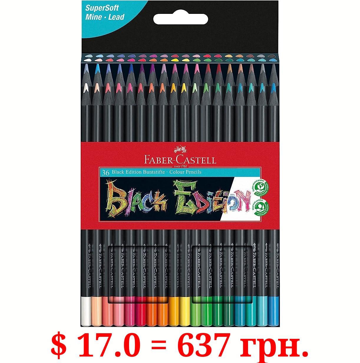 Faber-Castell Black Edition Colored Pencils - 36 Count, Black Wood and Super Soft Core Lead, Coloring Pencils for Kids, Teens, Adult Coloring Books, Art Colored Pencils