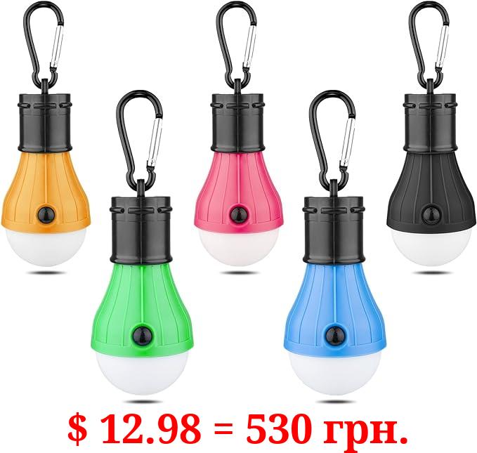 LED Camping Tent Lantern, Portable Outdoor Waterproof Emergency Light Bulb, Battery Powered with Clip Hook, Super Bright, for Hiking, Party，Camping, Fishing, Power Failure (5 Packs, Multi-Color)