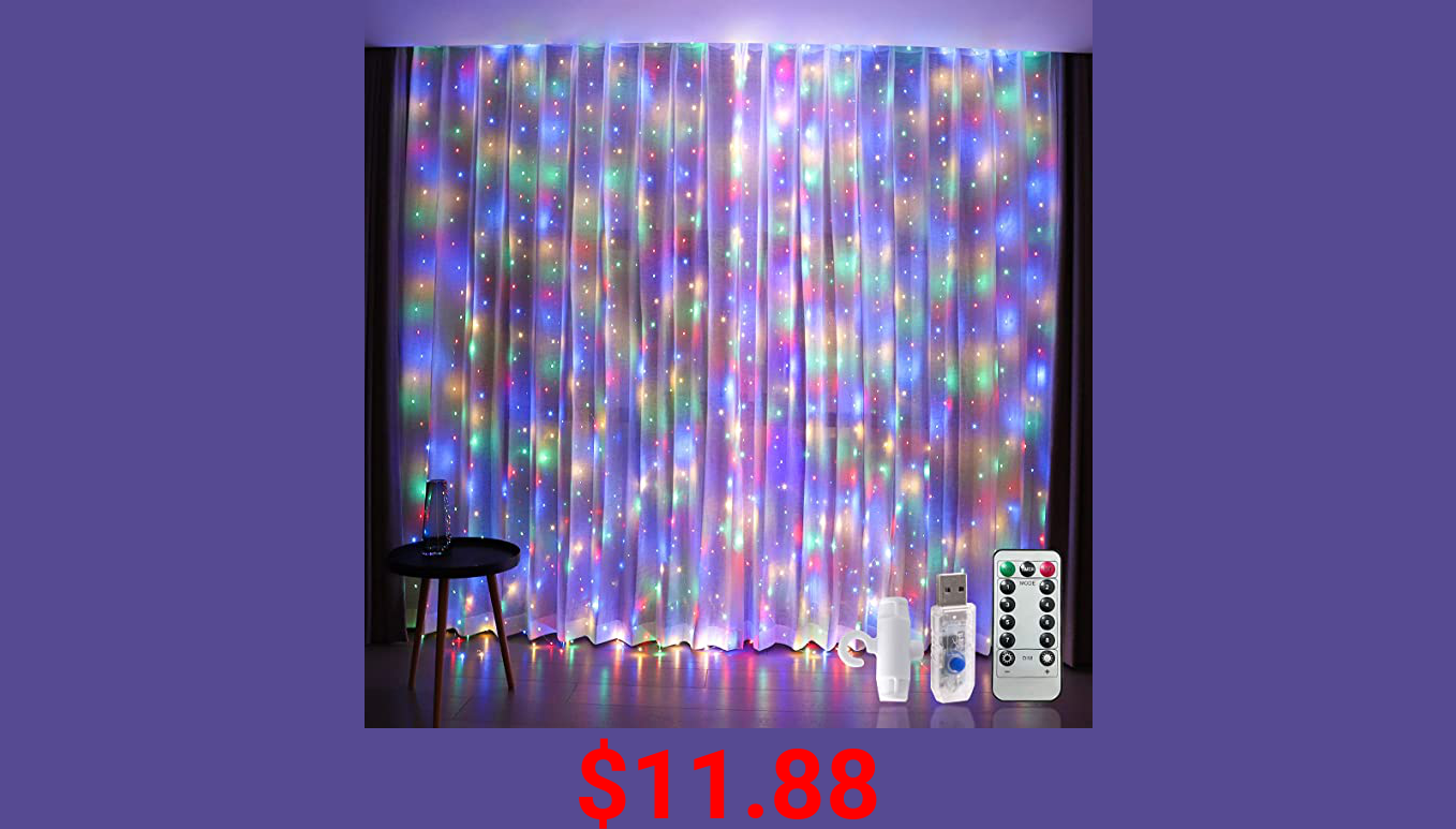 Curtain Lights 300 LED with 8 Lighting Modes, 9.8ftX9.8ft USB Powered Dimmable Wedding String Lights for Girls Bedroom Wall,Fairy Lights with Indoor Patio Christmas Decorations