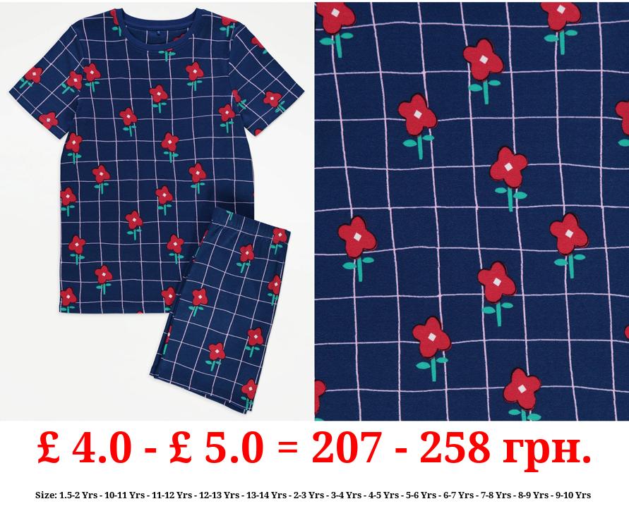 Navy Grid Poppy Short Pyjamas