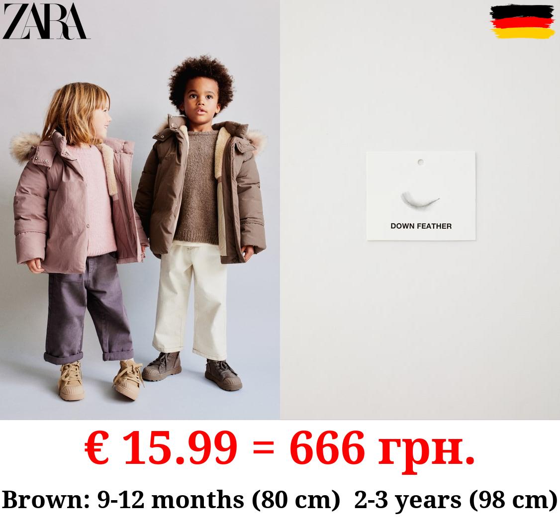 DOWN FEATHER PUFFER JACKET WITH WATER-REPELLENT FAUX FUR HOOD