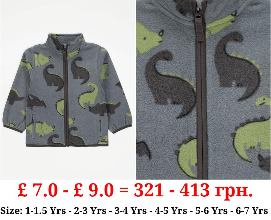 Grey Dinosaur Zip Up Fleece