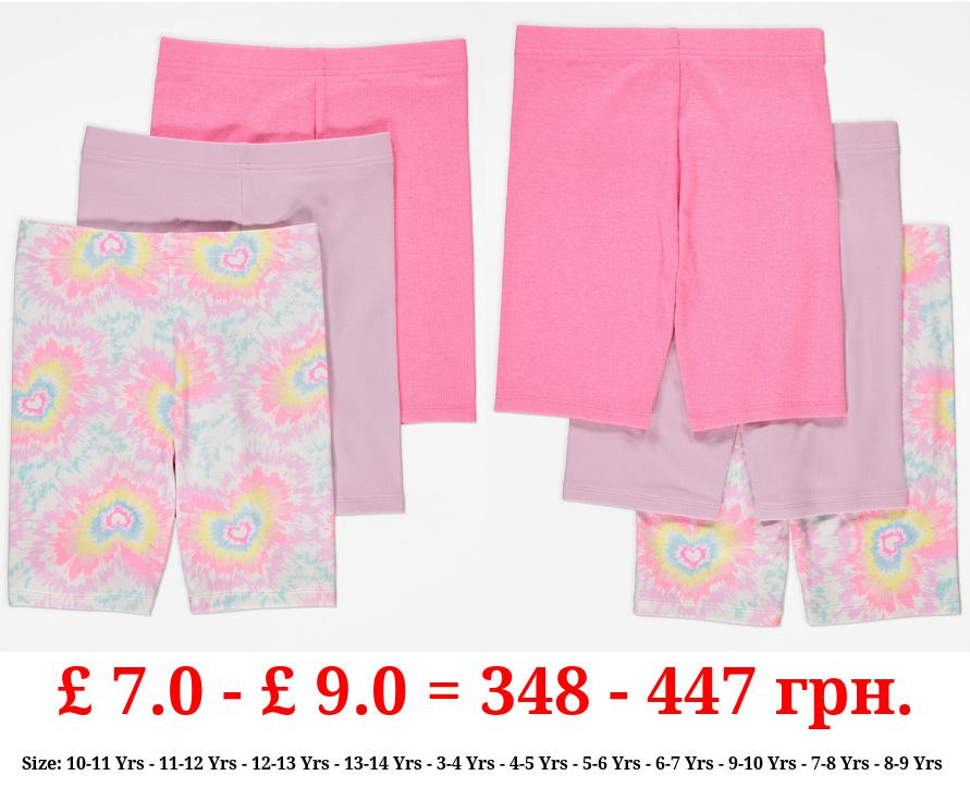 Pink Heart Tie Dye Ribbed Cycling Shorts 3 Pack