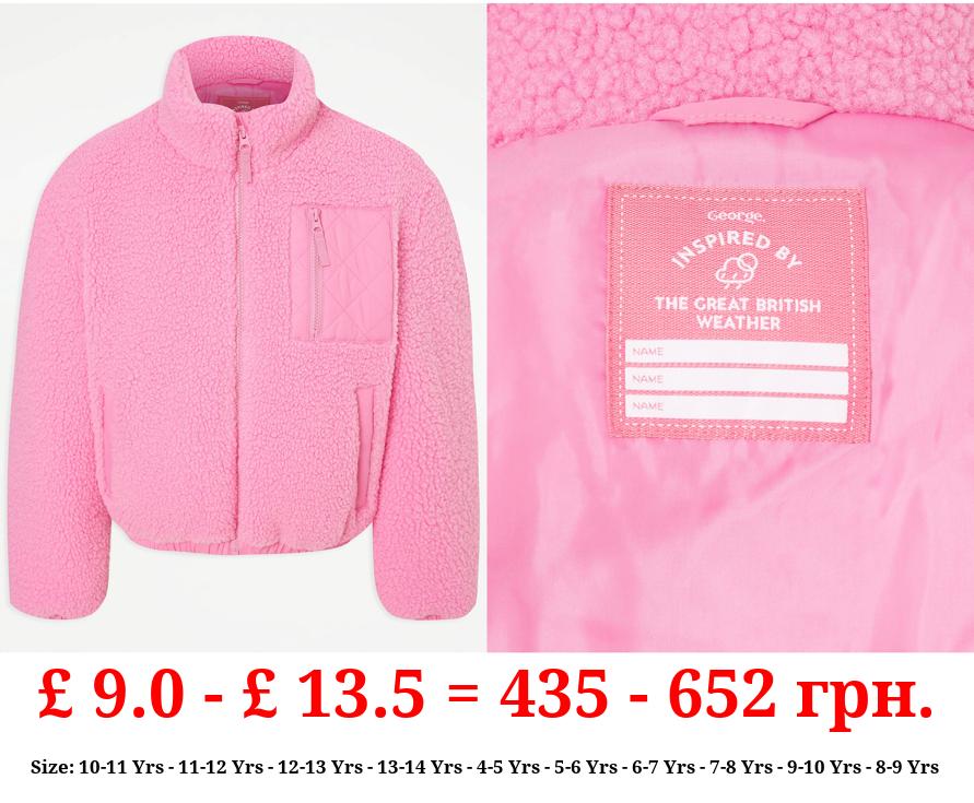 Pink Borg Zip Up Jacket