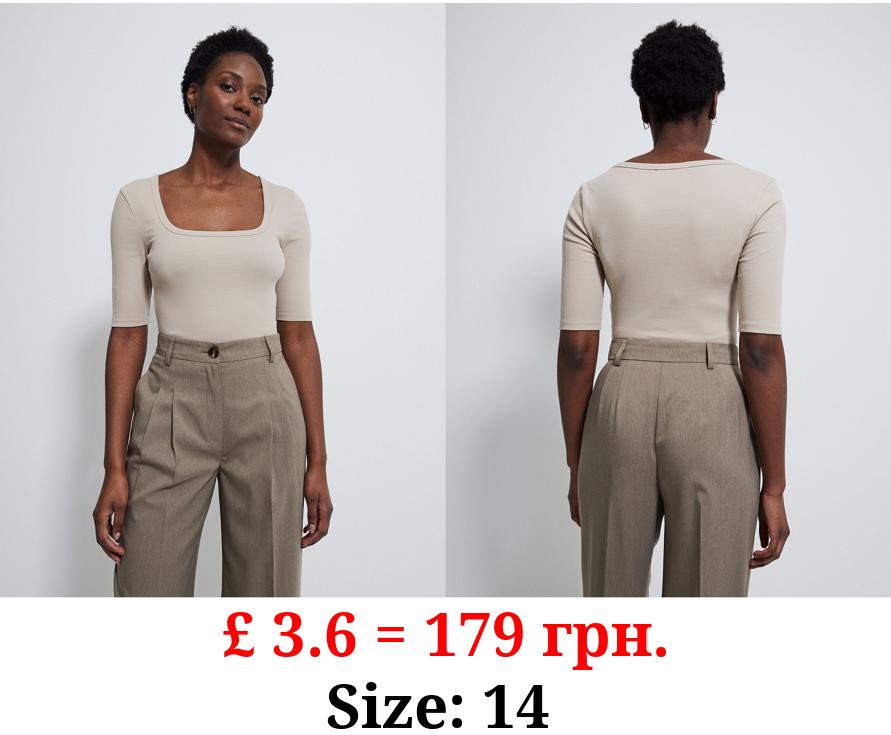 Stone Ribbed Square Neck Top