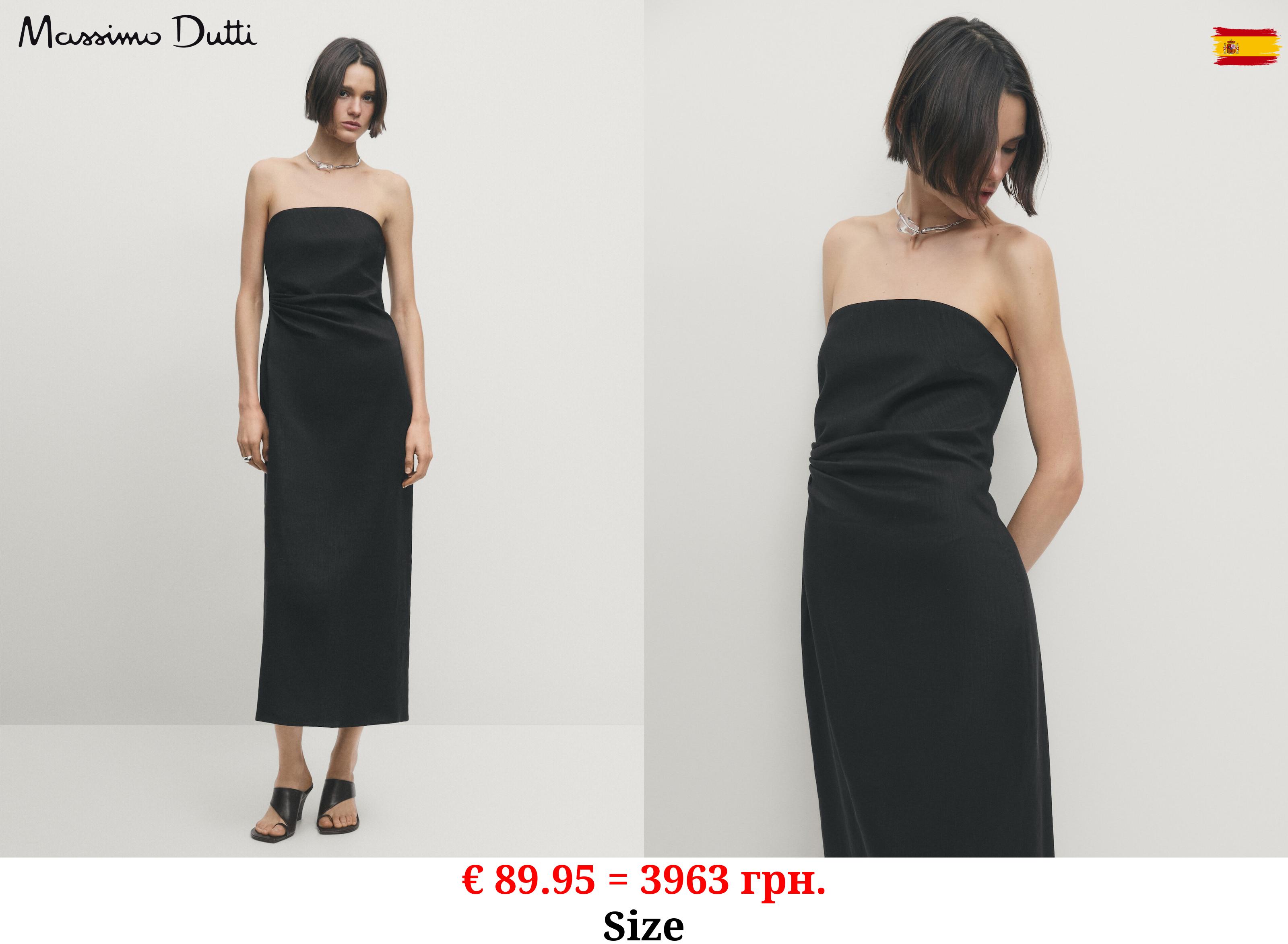 Linen blend strapless dress BLACK