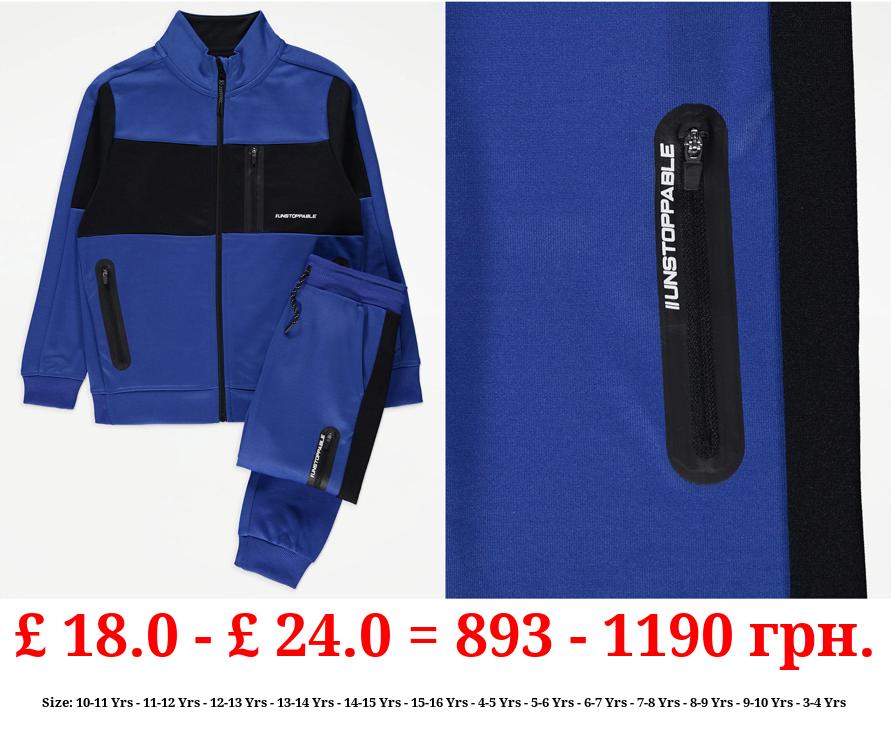 Blue Colour Block Unstoppable Zip Up Tracksuit