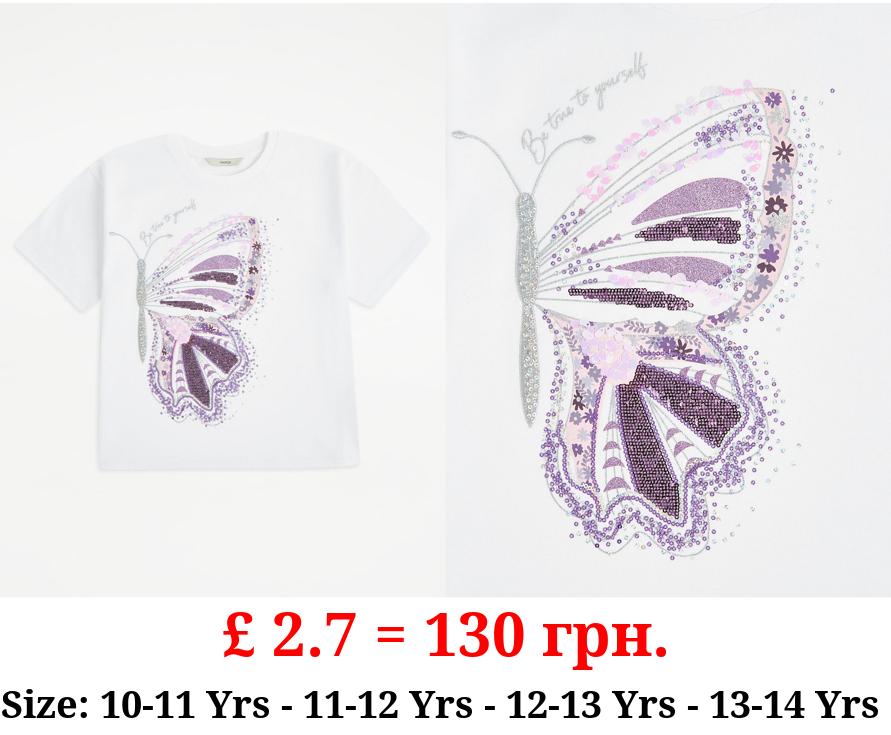 White Embellished Butterfly T-Shirt