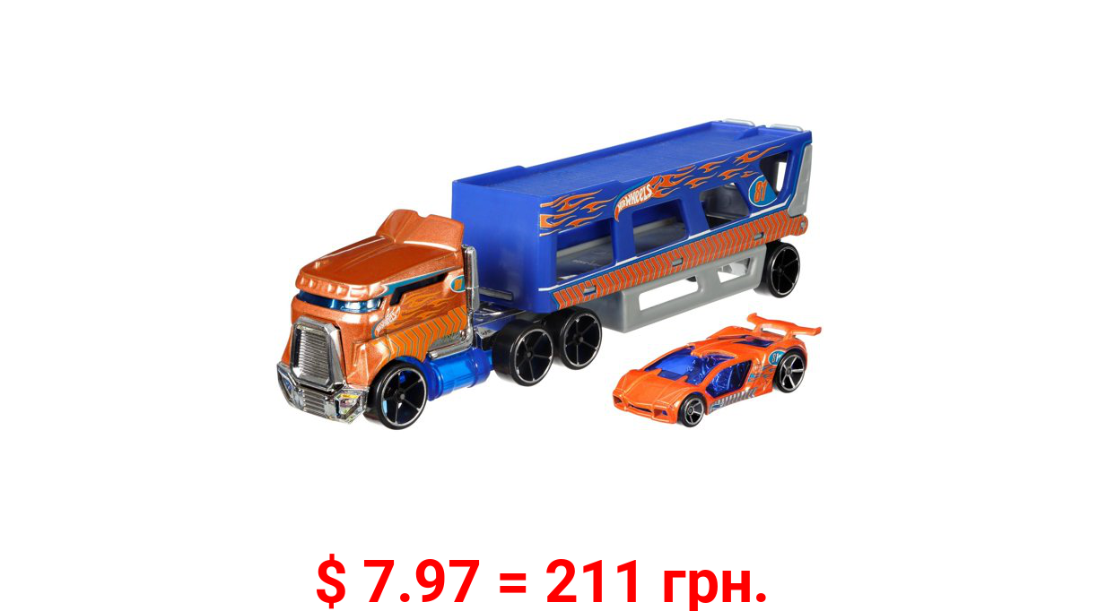 Hot Wheels Super Rigs, Transporter Vehicle With 1 1:64 Scale Car (Styles May Vary)