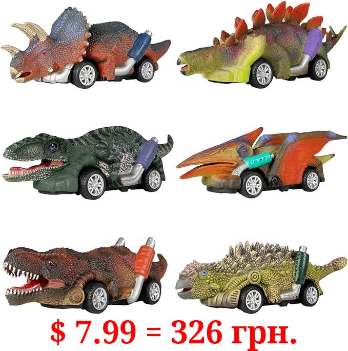 DINOBROS Dinosaur Toy Pull Back Cars,6 Pack Dino Toys for 3 Year Old Boys Girls and Toddlers,Boy Toys Age 3,4,5 and Up,Pull Back Toy Cars,Dinosaur Games with T-Rex