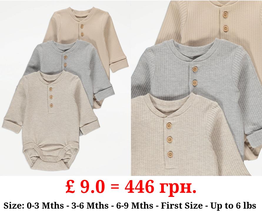 Neutral Ribbed Long Sleeve Bodysuits 3 Pack