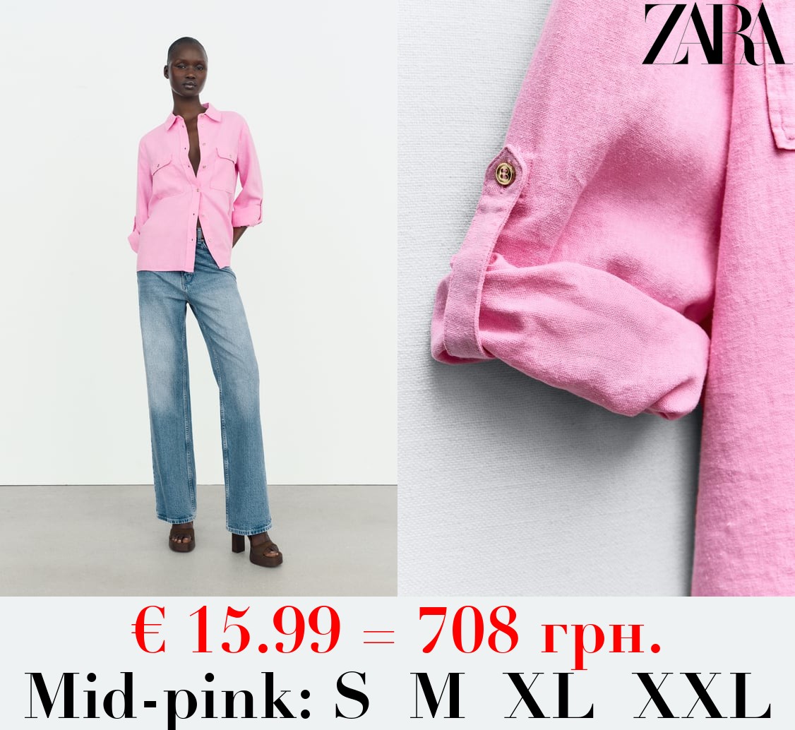 ROLL-UP SLEEVE LINEN-BLEND SHIRT