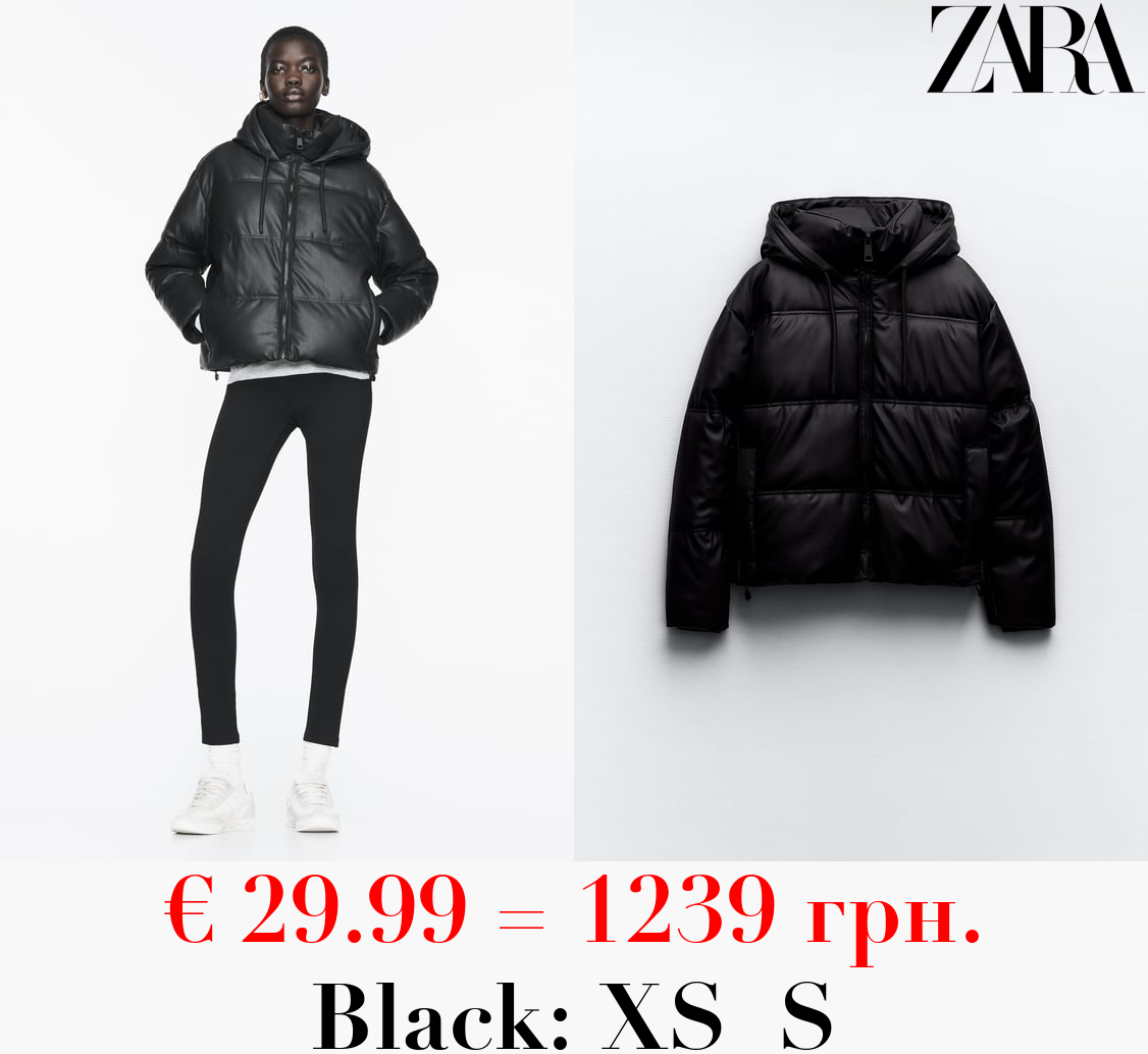 WIND PROTECTION FAUX LEATHER CROPPED PUFFER ANORAK