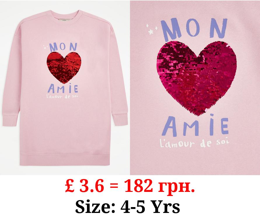 Pink Mon Amie Flippy Sequin Heart Longline Sweatshirt