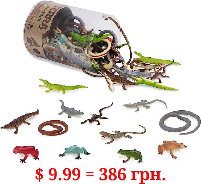 Terra by Battat – 60 Pcs Lizards Animal Tube – Realistic Plastic Animal Toys – Reptile & Amphibian Figurines – Frog, Alligator, Snake & More for Kids and Toddlers 3+