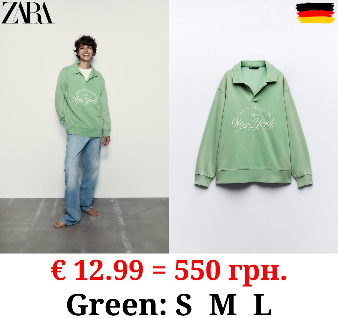 FADED POLO SWEATSHIRT WITH SLOGAN