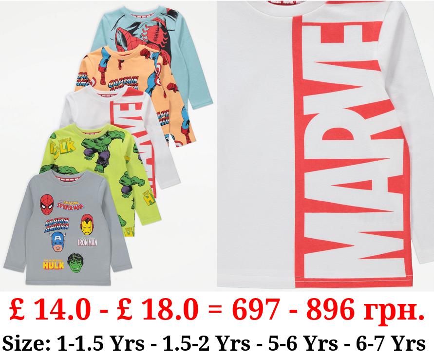 Marvel Superhero Long Sleeve Tops 5 Pack