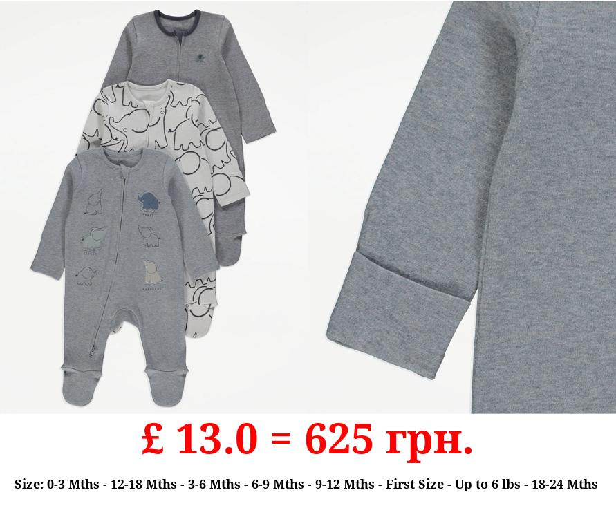 Blue Elephant Zip Fastening Sleepsuits 3 Pack