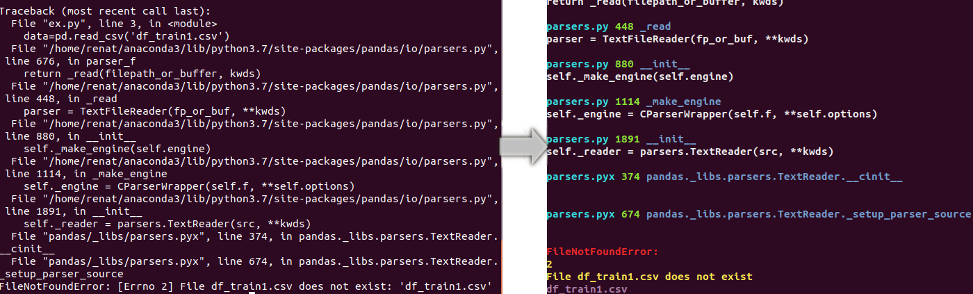 Python error traceback