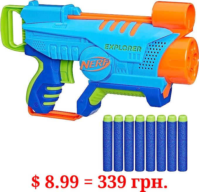 Nerf Elite Junior Explorer Easy-Play Toy Foam Blaster, 8 Darts for Kids Outdoor Games, Ages 6 & Up