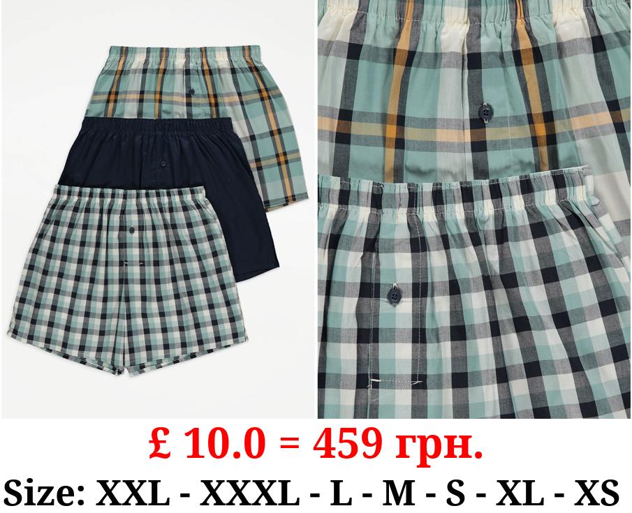 Green Check Woven Boxer Shorts 3 Pack