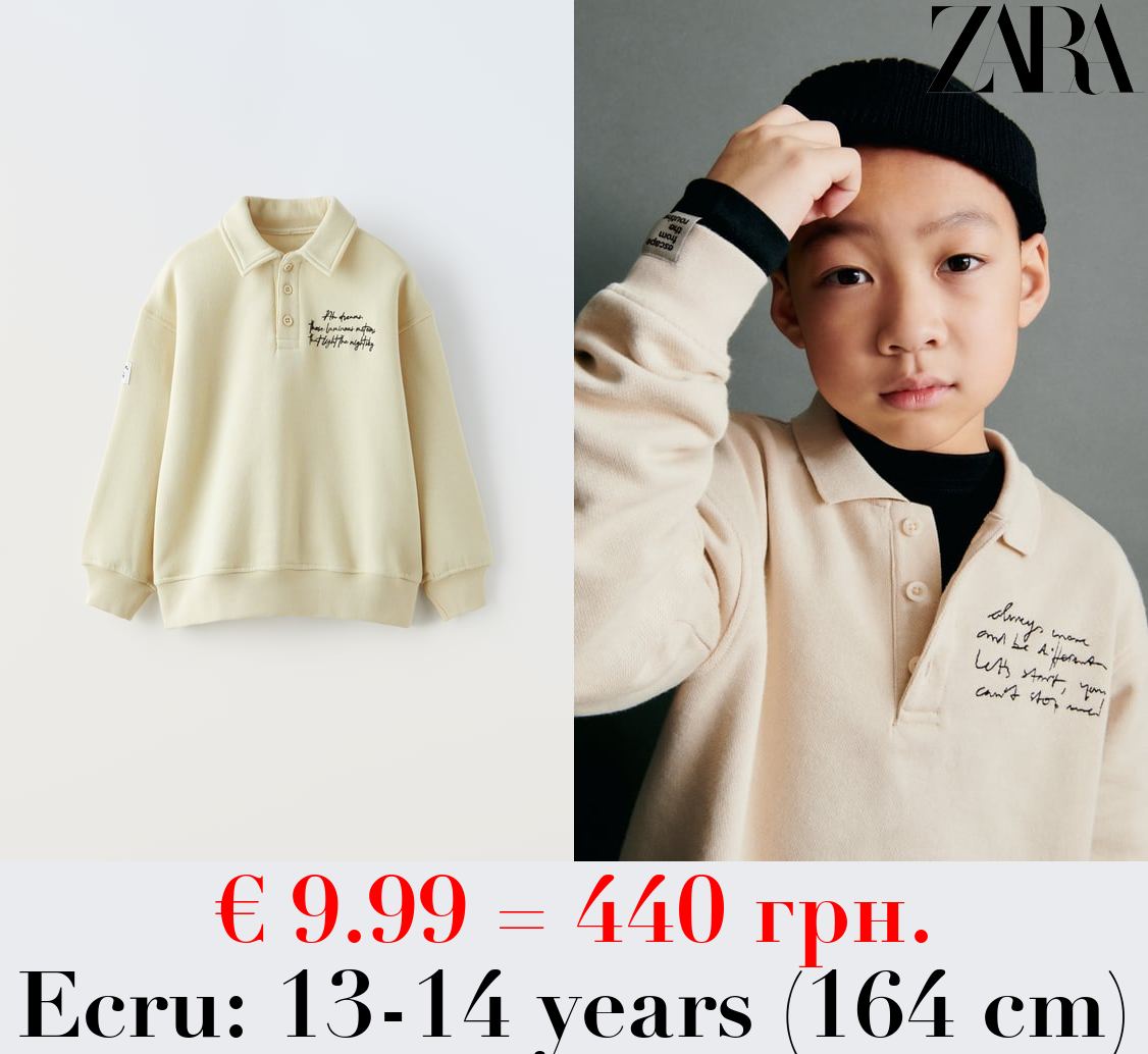 POLO SWEATSHIRT WITH SLOGAN