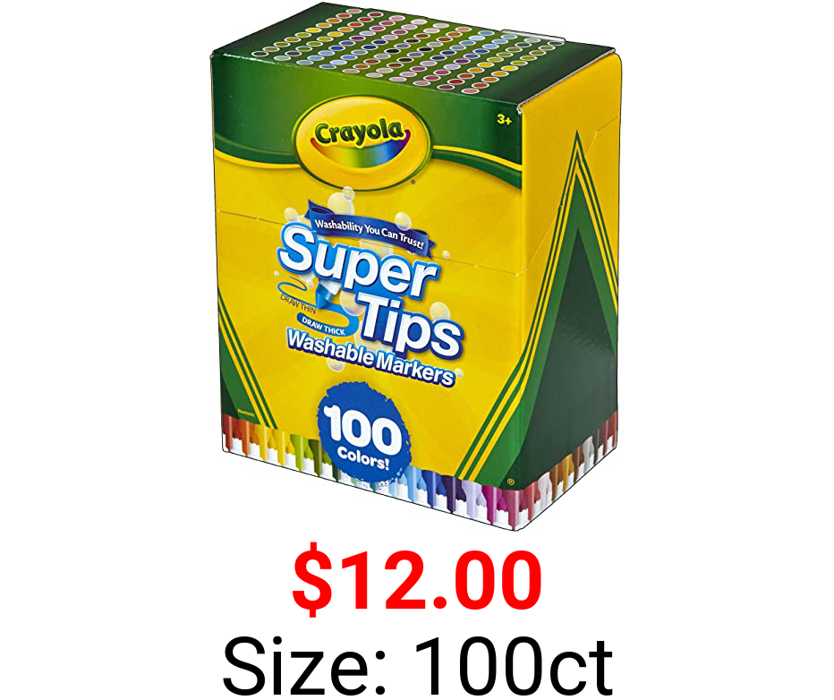 Crayola Super Tips Marker Set, Washable Markers, Assorted Colors, Art Set for Kids, 100 Count
