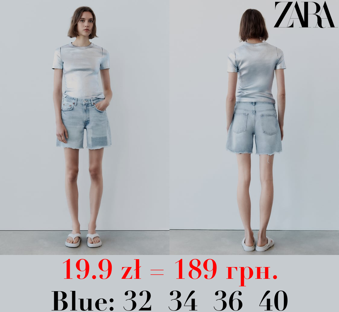 TRF MID-RISE DENIM BERMUDA SHORTS WITH PATCHES