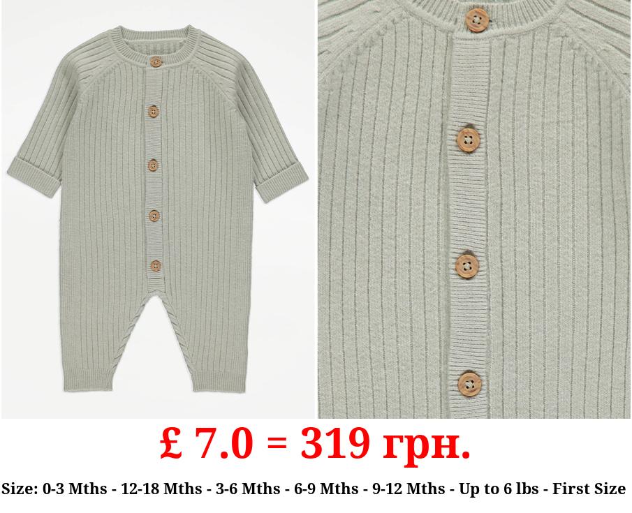 Green Ribbed Button Up All In One