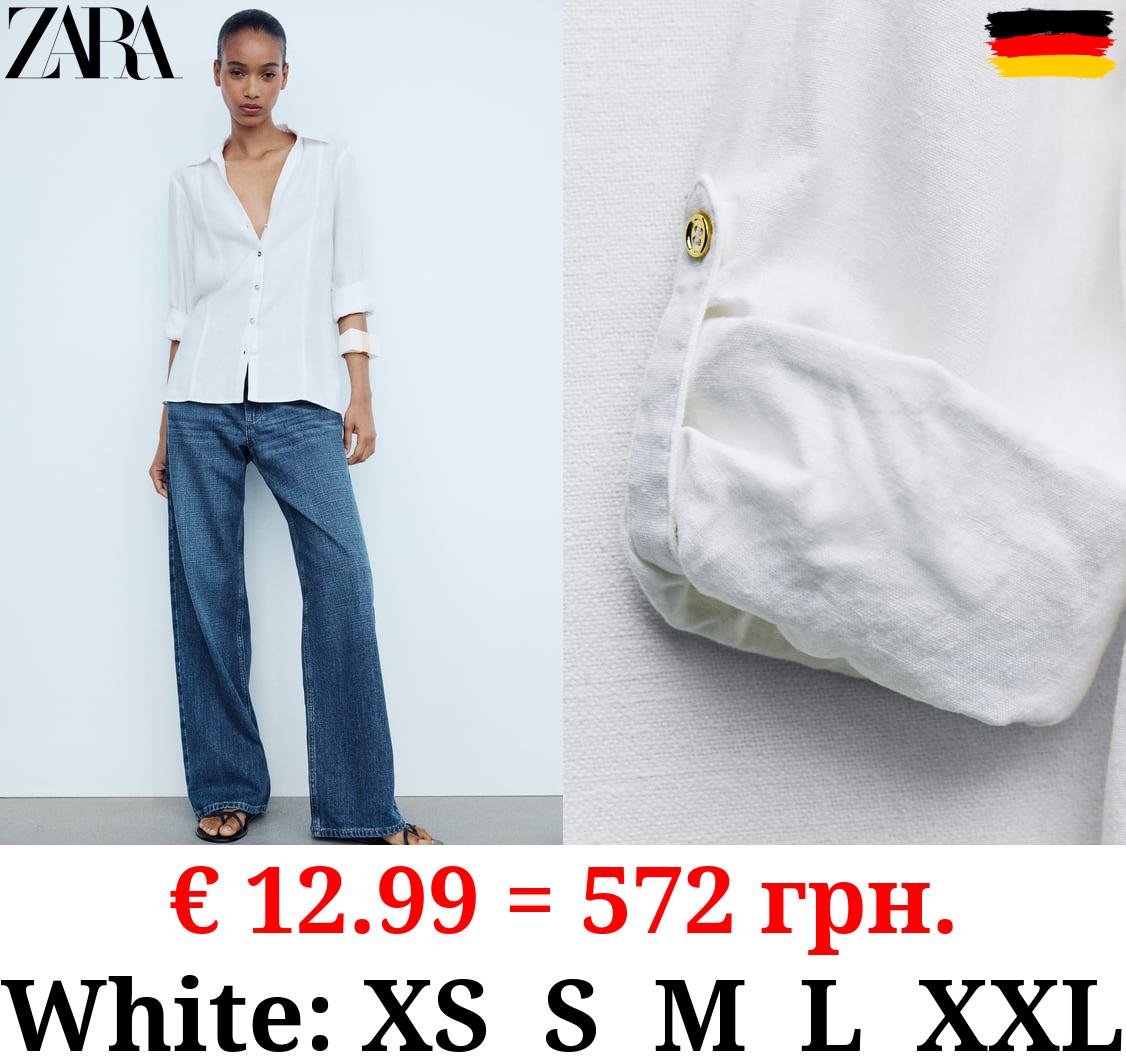 ROLL-UP SLEEVE LINEN-BLEND SHIRT