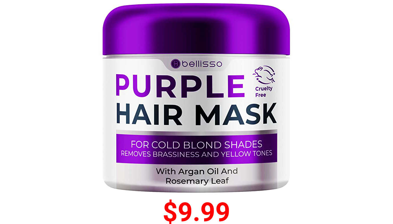 Bellisso ​Purple Mask for Blonde Hair - No ​More​ Yellow ​or Copper Tones ​- Deep Conditioner ​for​ Color Treated ​Locks​ ​with​ Keratin ​and​ Moroccan Argan Oil Treatment