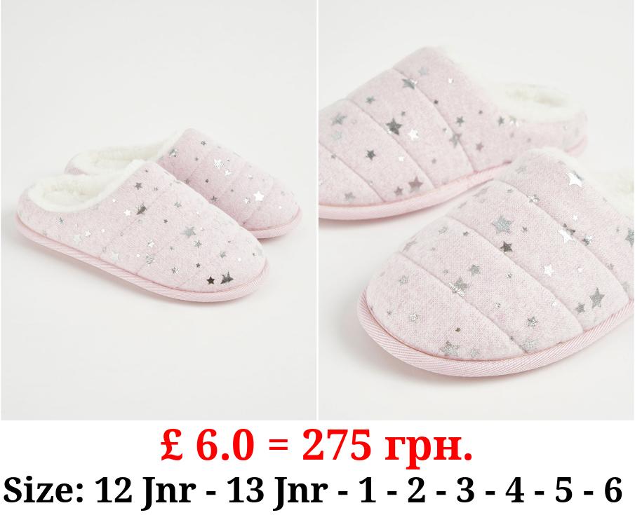Pink Foil Star Mule Slippers