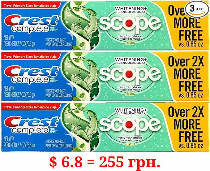 Crest Complete Multi-Benefit Whitening + Scope Minty Fresh Flavor Toothpaste 2.7 Oz, Pack of 3
