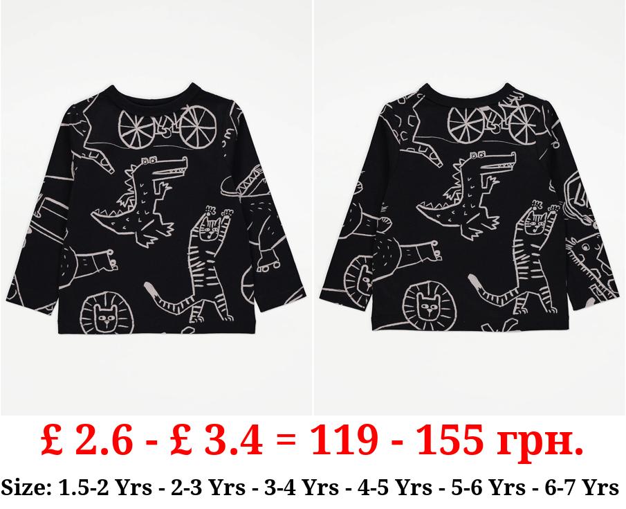 Black Animal Print Long Sleeve Top